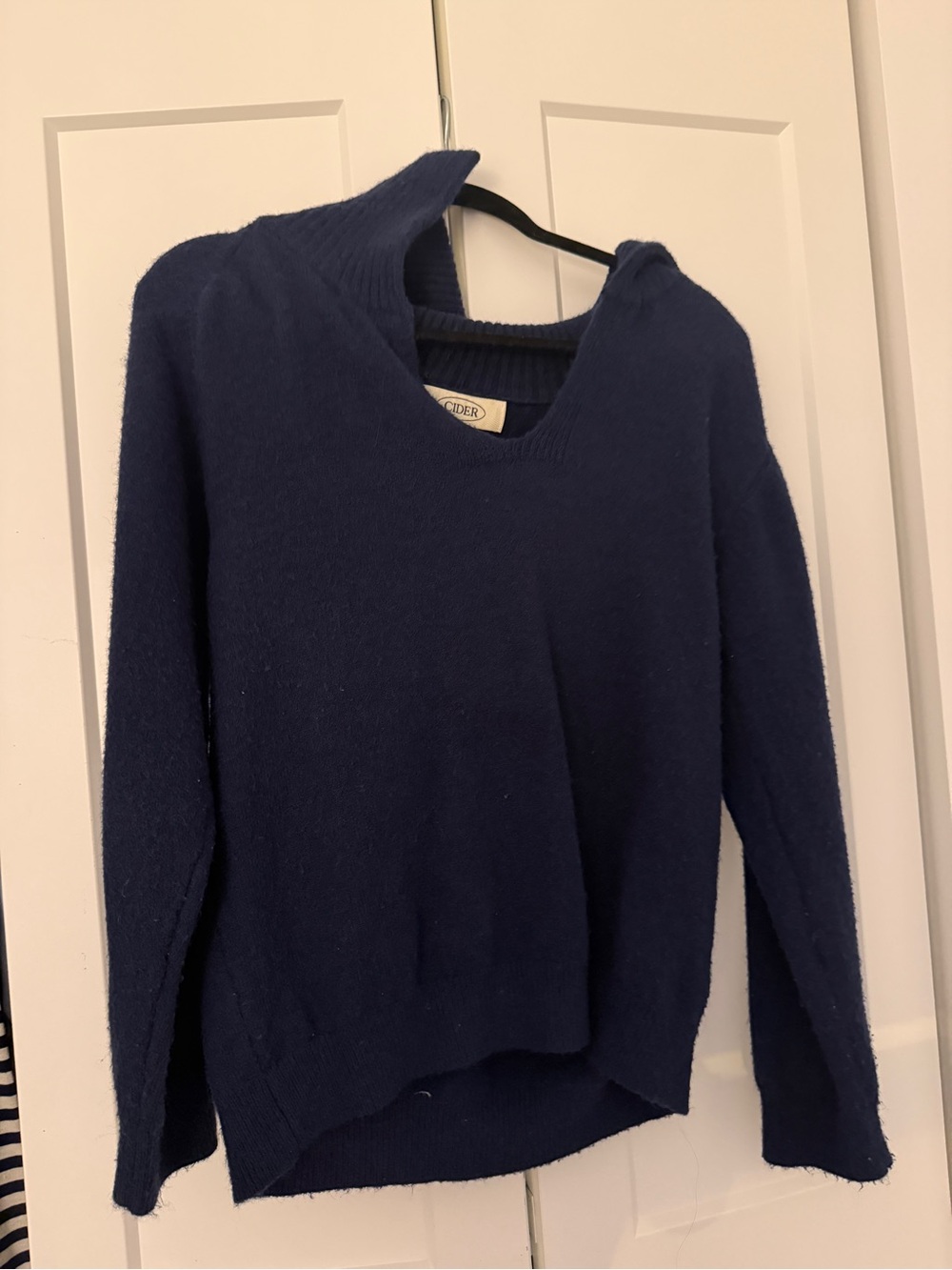 Cider Navy V-Neck Funnel Collar Sweater
